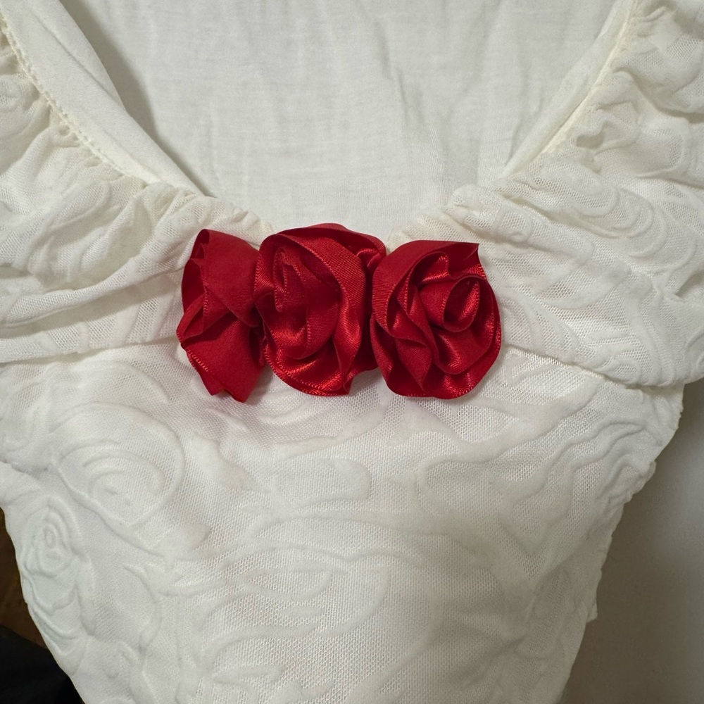 Dolls Kill White Crop Top with Red Accents